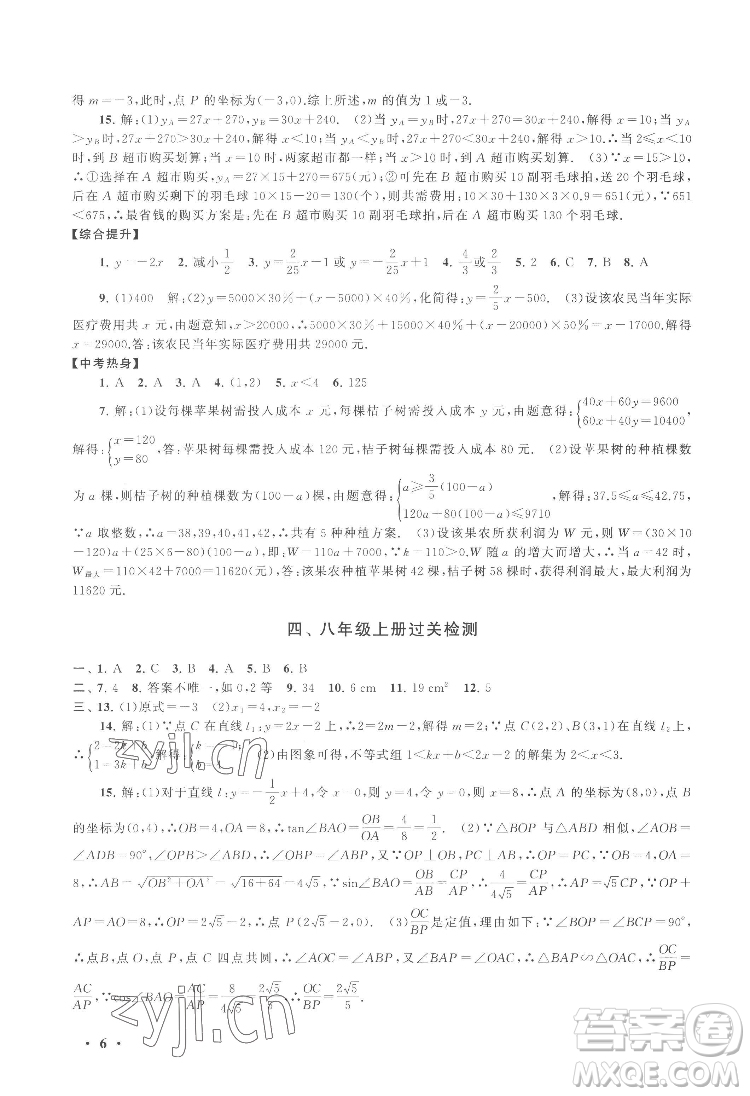 黃山出版社2022暑假大串聯(lián)數(shù)學八年級江蘇科技教材適用答案