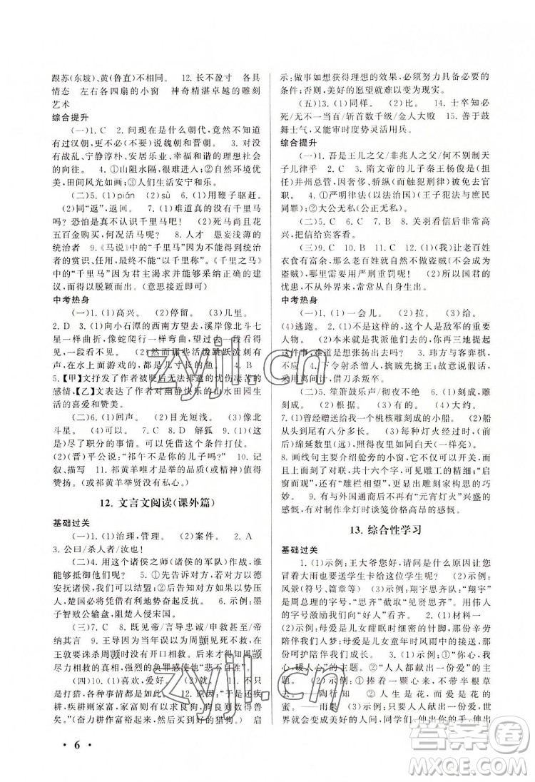 安徽人民出版社2022暑假大串聯(lián)語(yǔ)文八年級(jí)人民教育教材適用答案