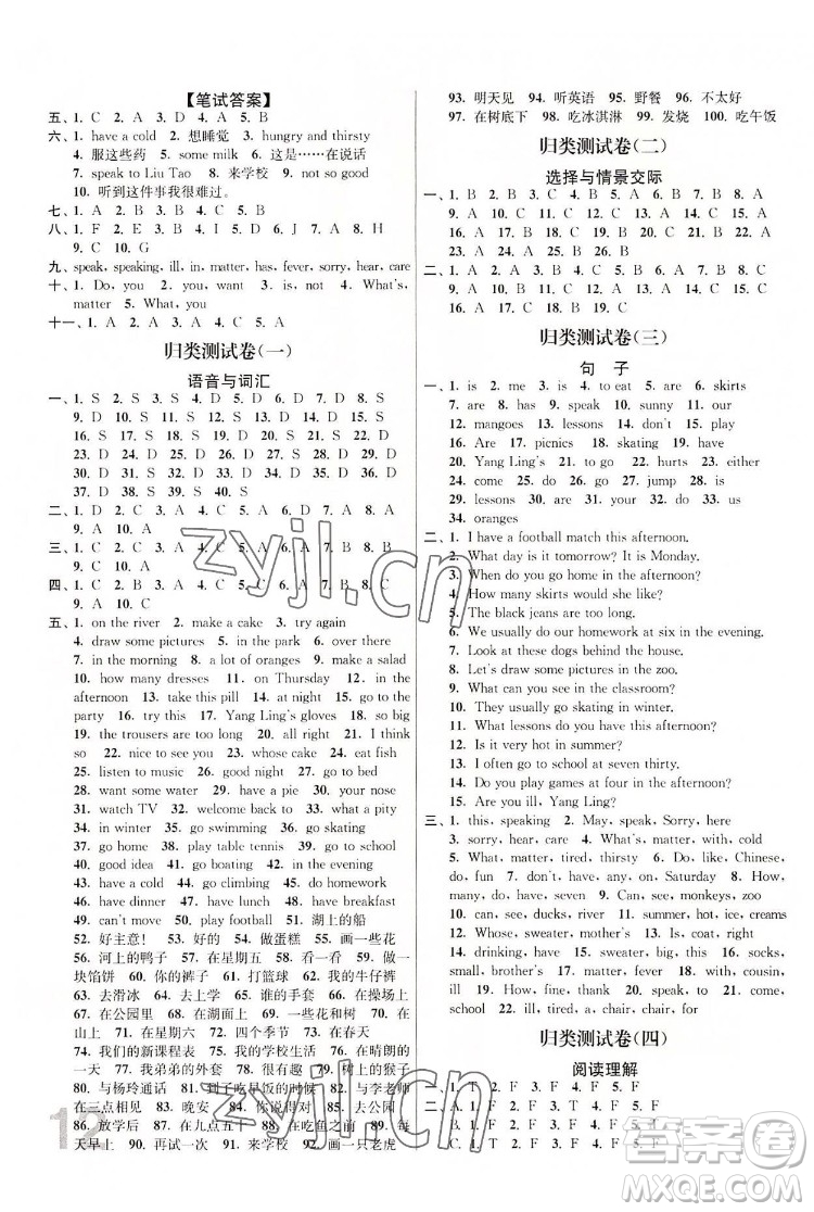 東南大學(xué)出版社2022江蘇密卷英語(yǔ)四年級(jí)下冊(cè)江蘇版答案