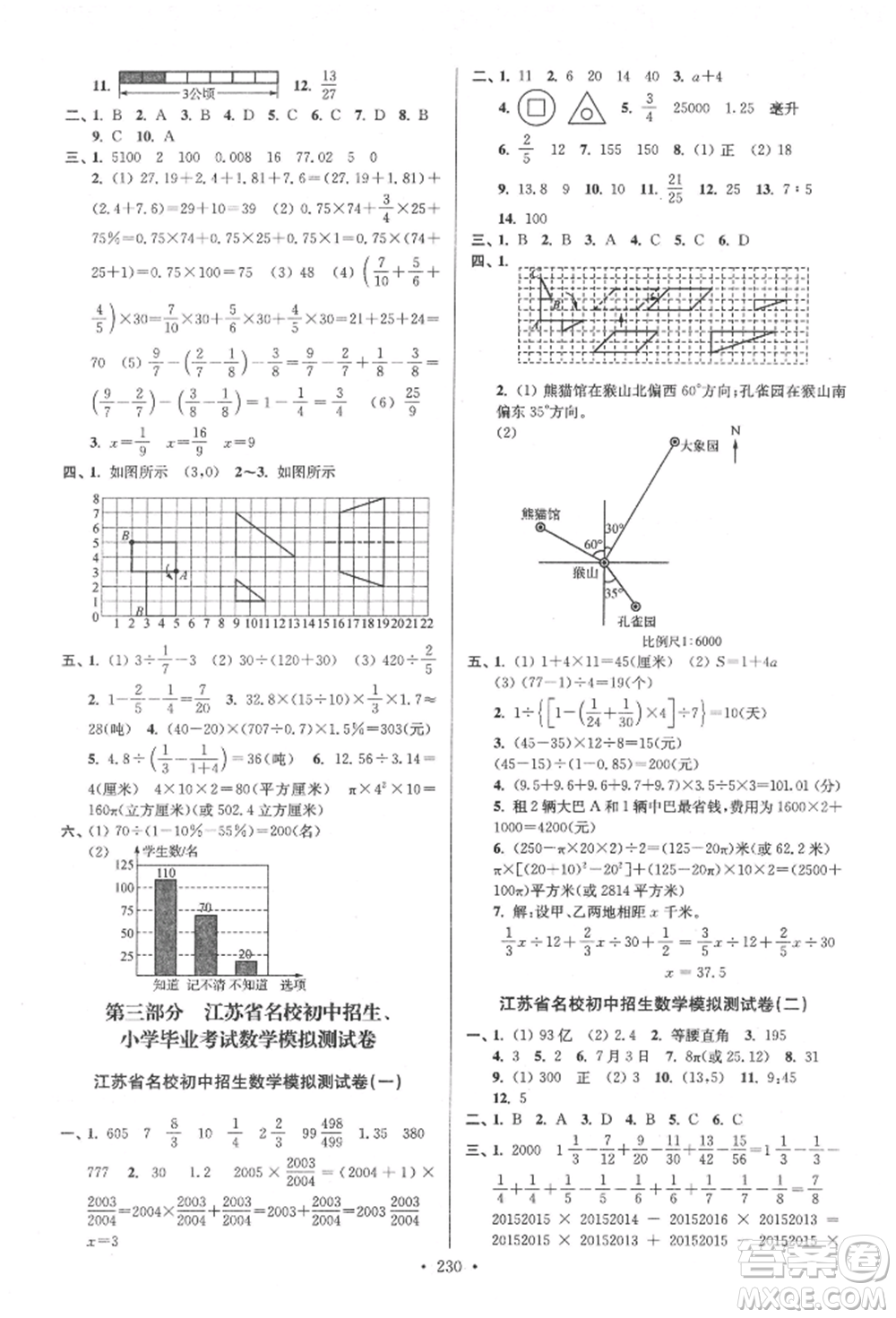 江蘇鳳凰美術出版社2022自主創(chuàng)新作業(yè)小學畢業(yè)總復習一本通數學江蘇版參考答案