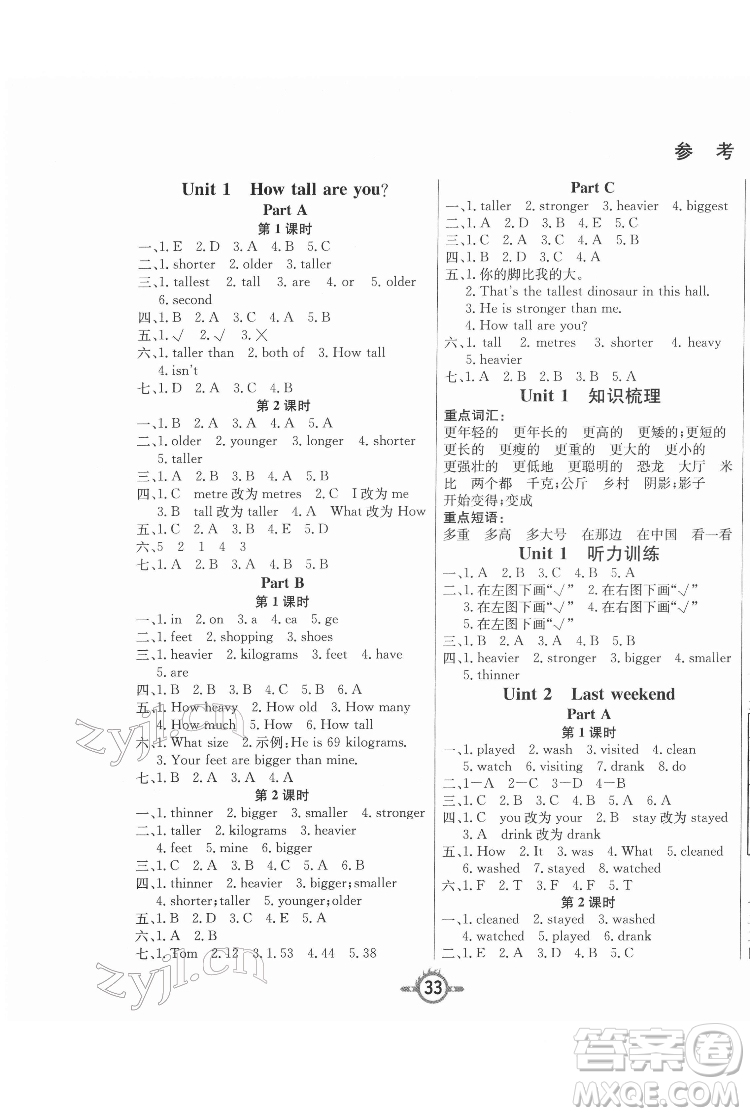 西安出版社2022創(chuàng)新課課練作業(yè)本英語六年級下冊人教版答案