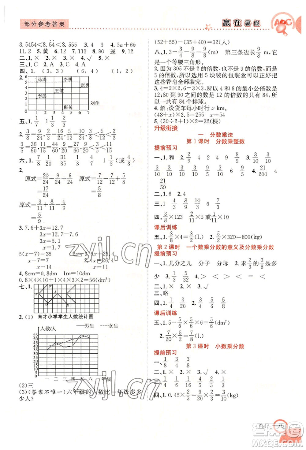 合肥工業(yè)大學(xué)出版社2022贏在暑假銜接教材五年級下冊數(shù)學(xué)人教版參考答案