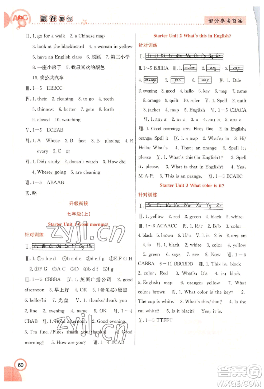 合肥工業(yè)大學(xué)出版社2022贏在暑假銜接教材六年級(jí)英語(yǔ)人教版參考答案