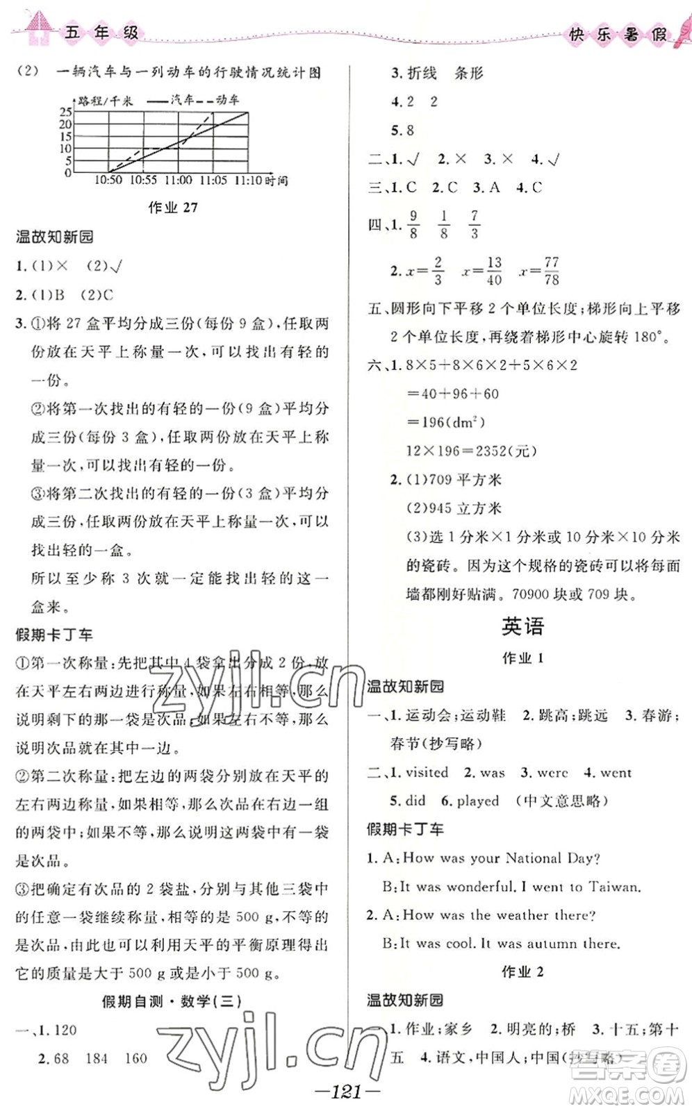 河北少年兒童出版社2022小學(xué)生快樂暑假五年級(jí)合訂本福建專版答案