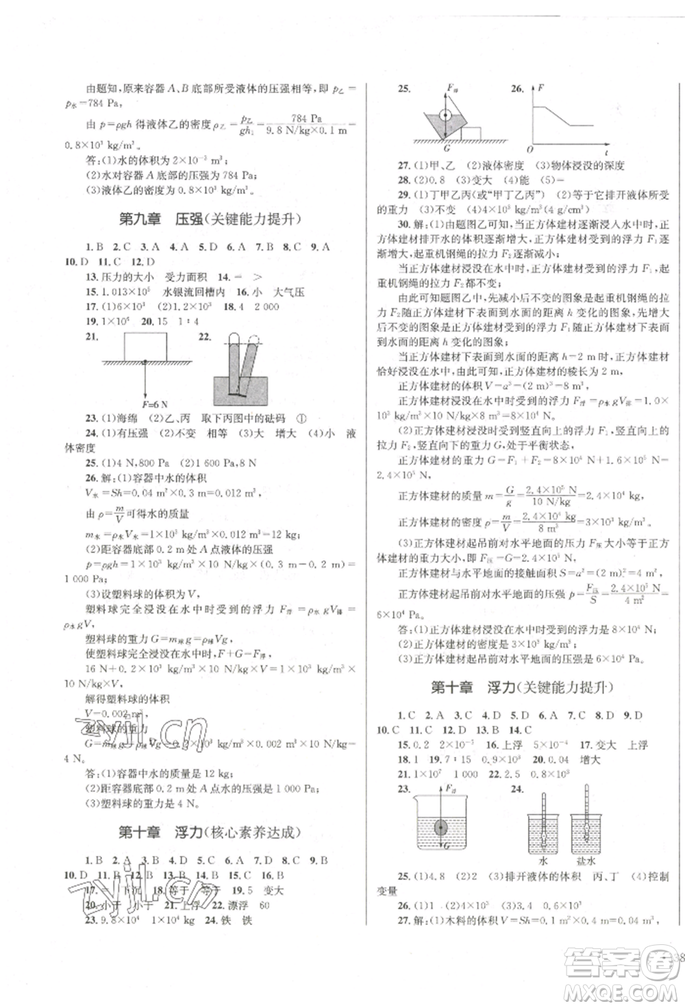 湖南教育出版社2022學(xué)科素養(yǎng)與能力提升八年級(jí)下冊(cè)物理人教版參考答案