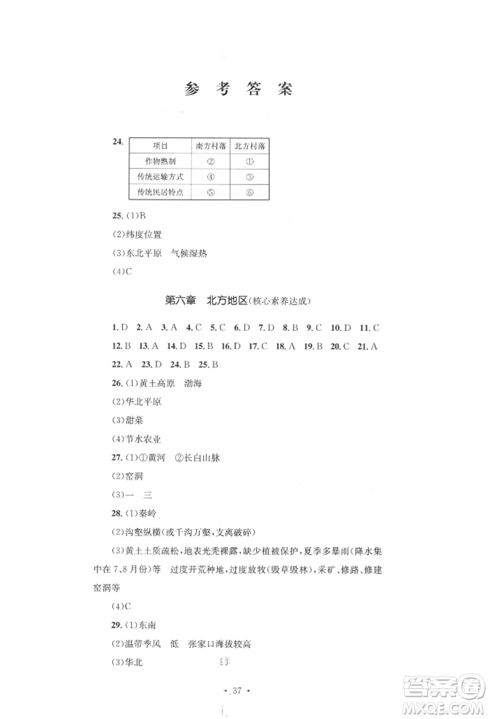 湖南教育出版社2022學(xué)科素養(yǎng)與能力提升八年級(jí)下冊(cè)地理人教版參考答案