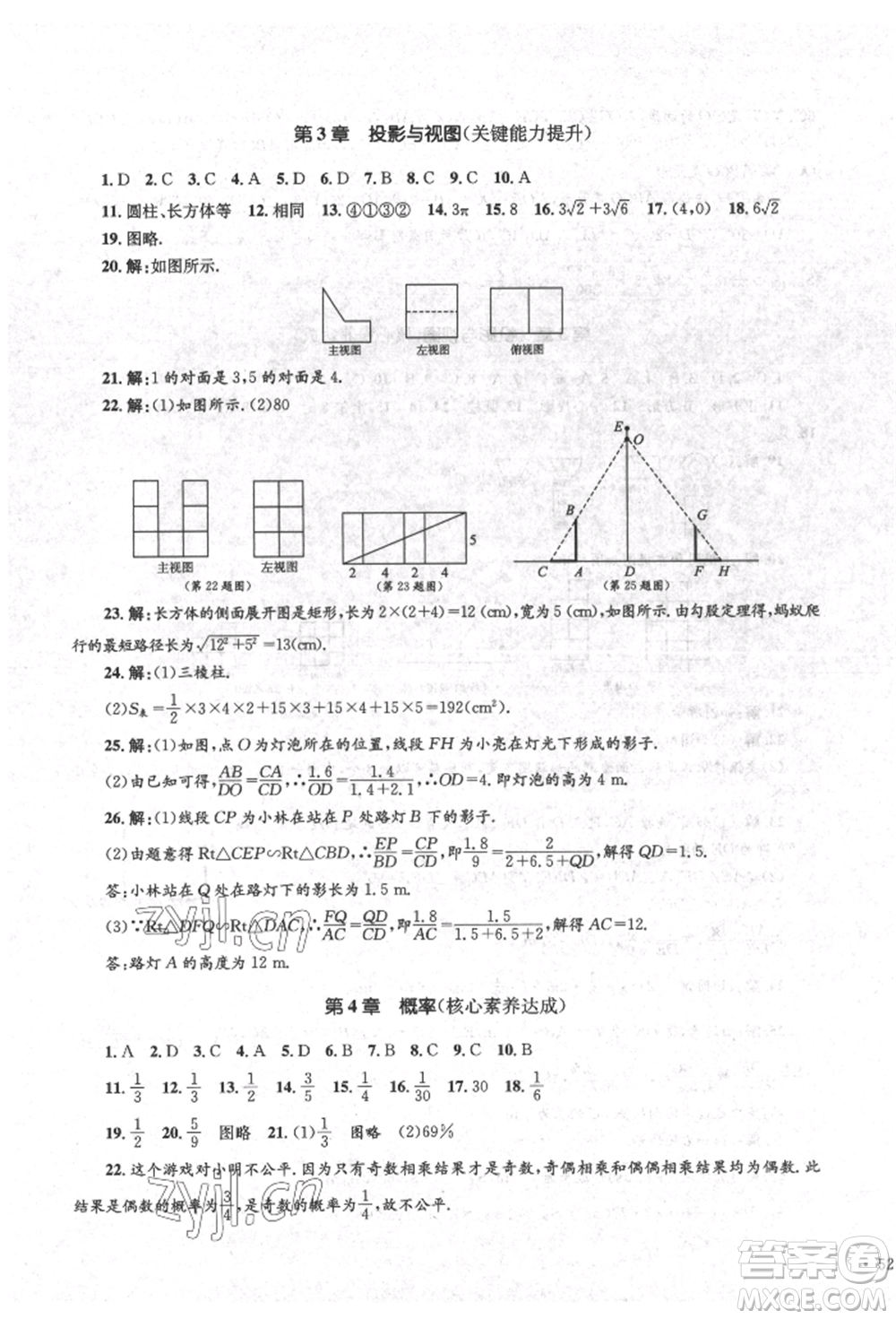 湖南教育出版社2022學(xué)科素養(yǎng)與能力提升九年級(jí)下冊(cè)數(shù)學(xué)人教版參考答案