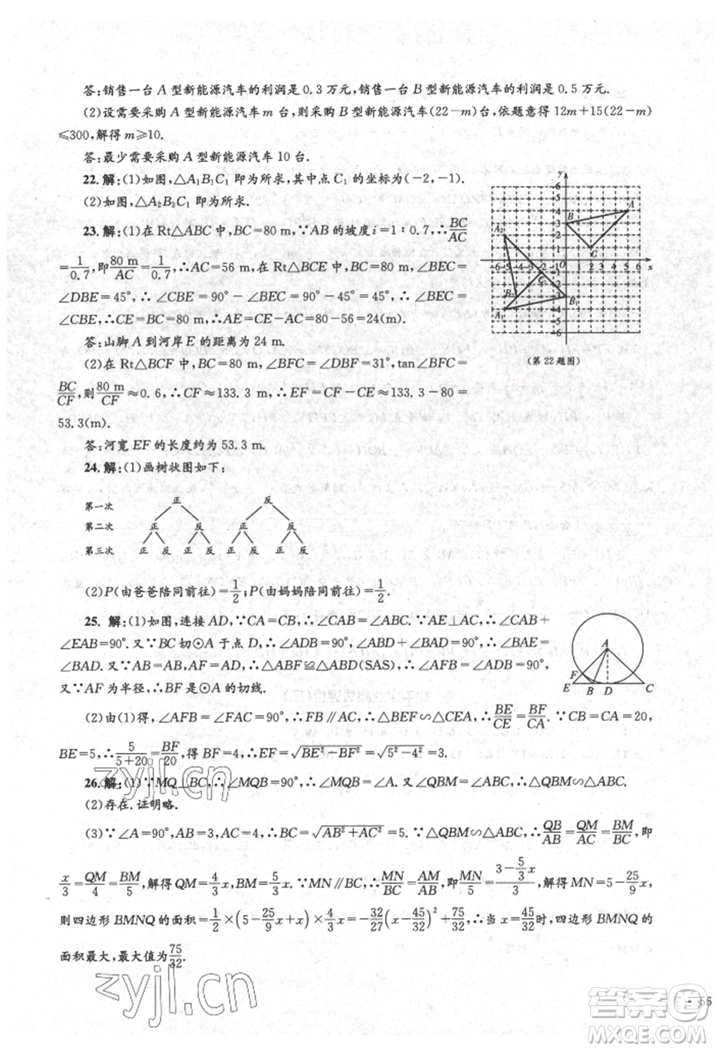 湖南教育出版社2022學(xué)科素養(yǎng)與能力提升九年級(jí)下冊(cè)數(shù)學(xué)人教版參考答案