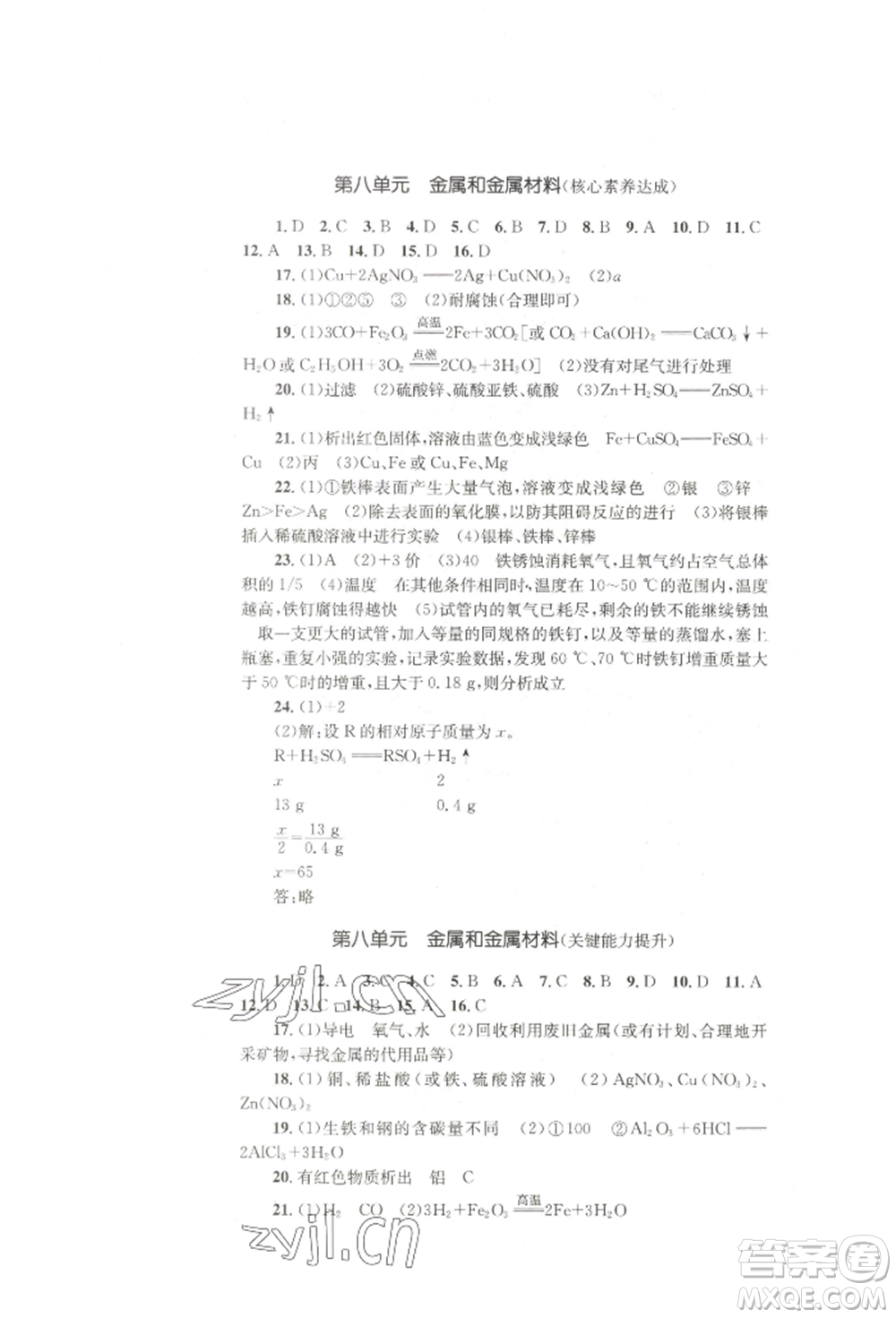 湖南教育出版社2022學(xué)科素養(yǎng)與能力提升九年級下冊化學(xué)人教版參考答案