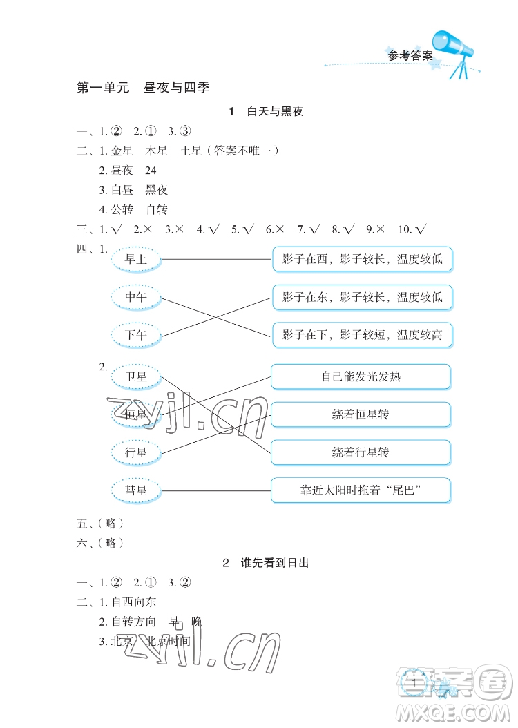 湖北教育出版社2022長江作業(yè)本課堂作業(yè)科學五年級下冊鄂教版答案