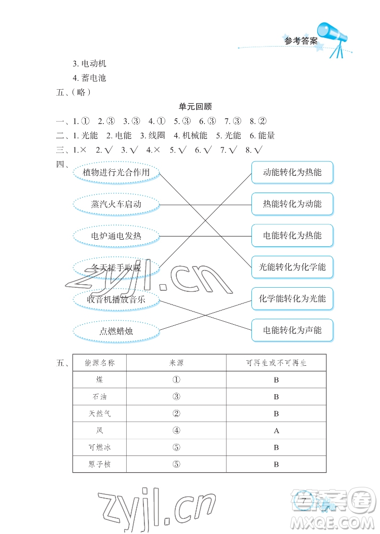 湖北教育出版社2022長江作業(yè)本課堂作業(yè)科學五年級下冊鄂教版答案
