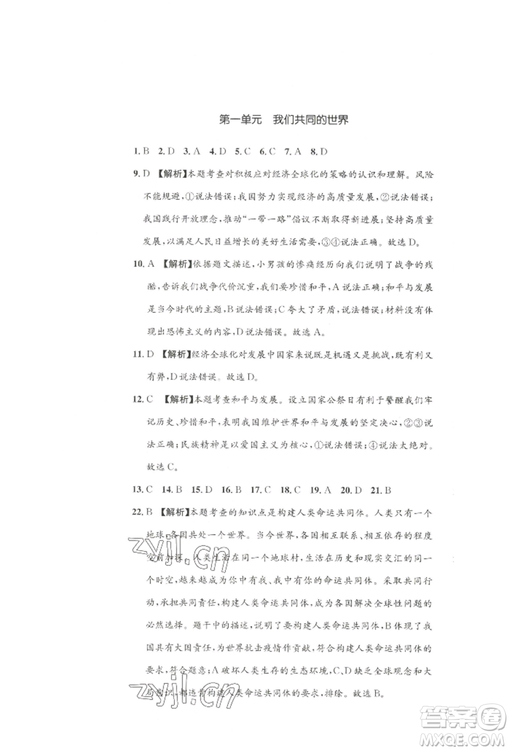 湖南教育出版社2022學(xué)科素養(yǎng)與能力提升九年級(jí)下冊(cè)道德與法治人教版參考答案