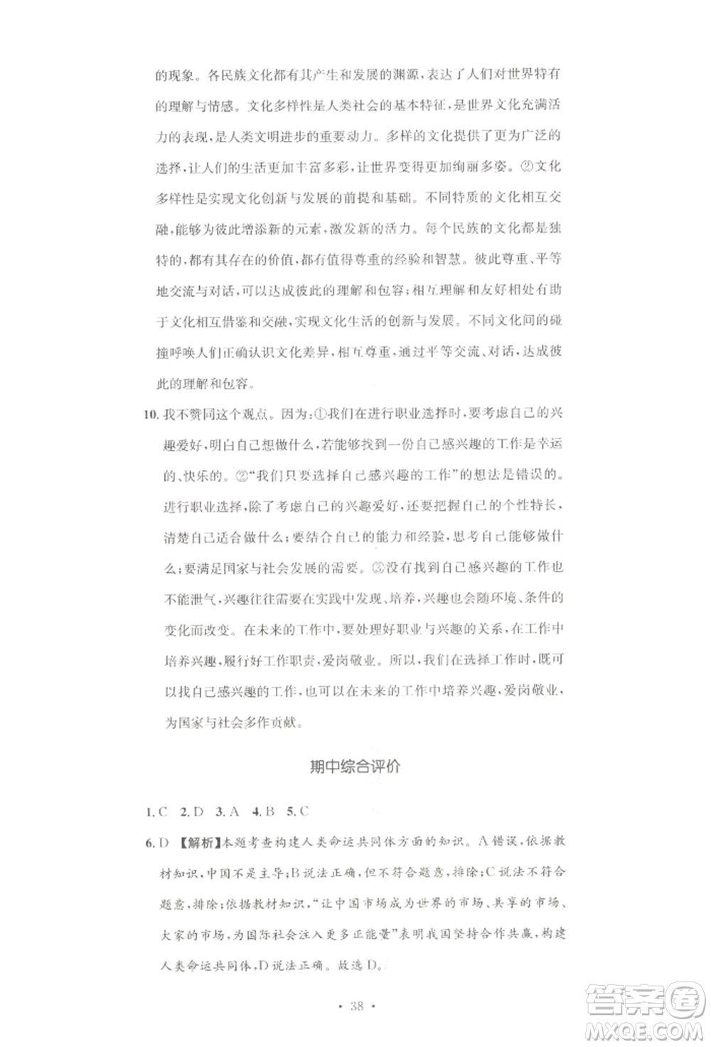 湖南教育出版社2022學(xué)科素養(yǎng)與能力提升九年級(jí)下冊(cè)道德與法治人教版參考答案