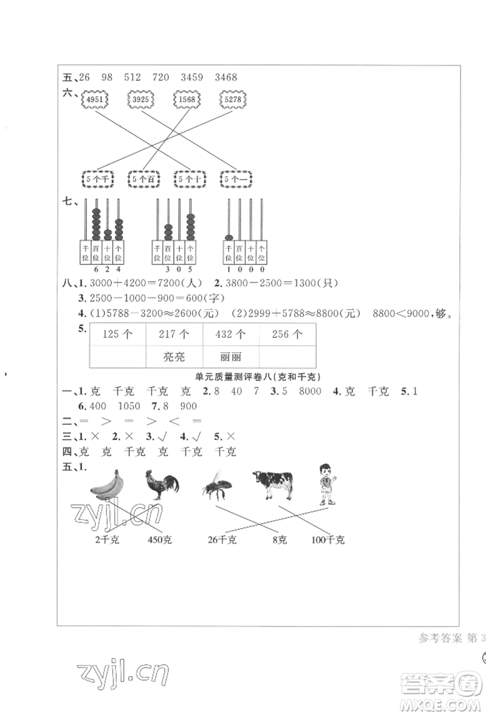 四川辭書出版社2022學(xué)科素養(yǎng)質(zhì)量測(cè)評(píng)卷二年級(jí)下冊(cè)數(shù)學(xué)人教版參考答案