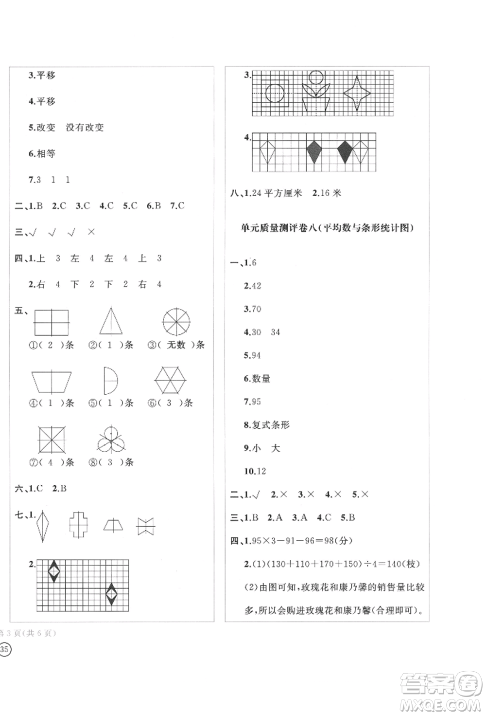 四川辭書出版社2022學(xué)科素養(yǎng)質(zhì)量測(cè)評(píng)卷四年級(jí)下冊(cè)數(shù)學(xué)人教版參考答案