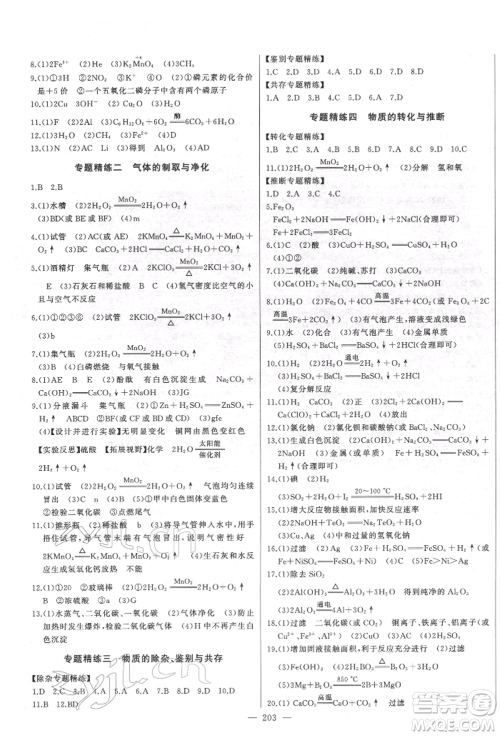 吉林人民出版社2022智慧大課堂學(xué)年總復(fù)習(xí)全程精練備戰(zhàn)中考化學(xué)通用版濰坊專(zhuān)版參考答案