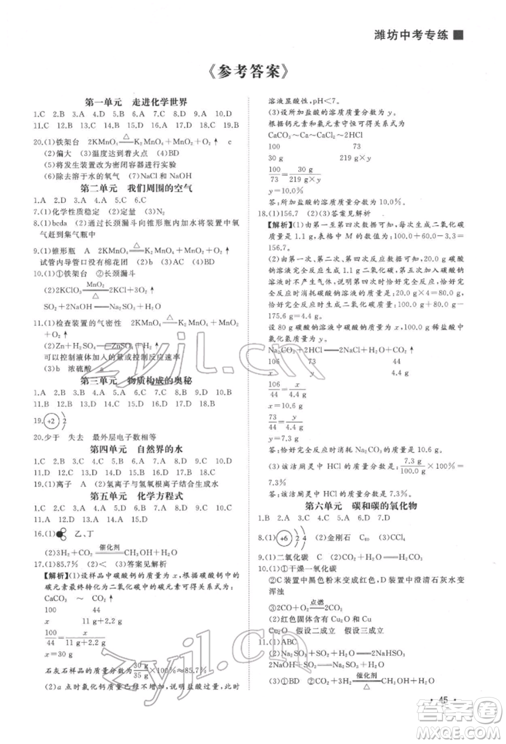 吉林人民出版社2022智慧大課堂學(xué)年總復(fù)習(xí)全程精練備戰(zhàn)中考化學(xué)通用版濰坊專(zhuān)版參考答案