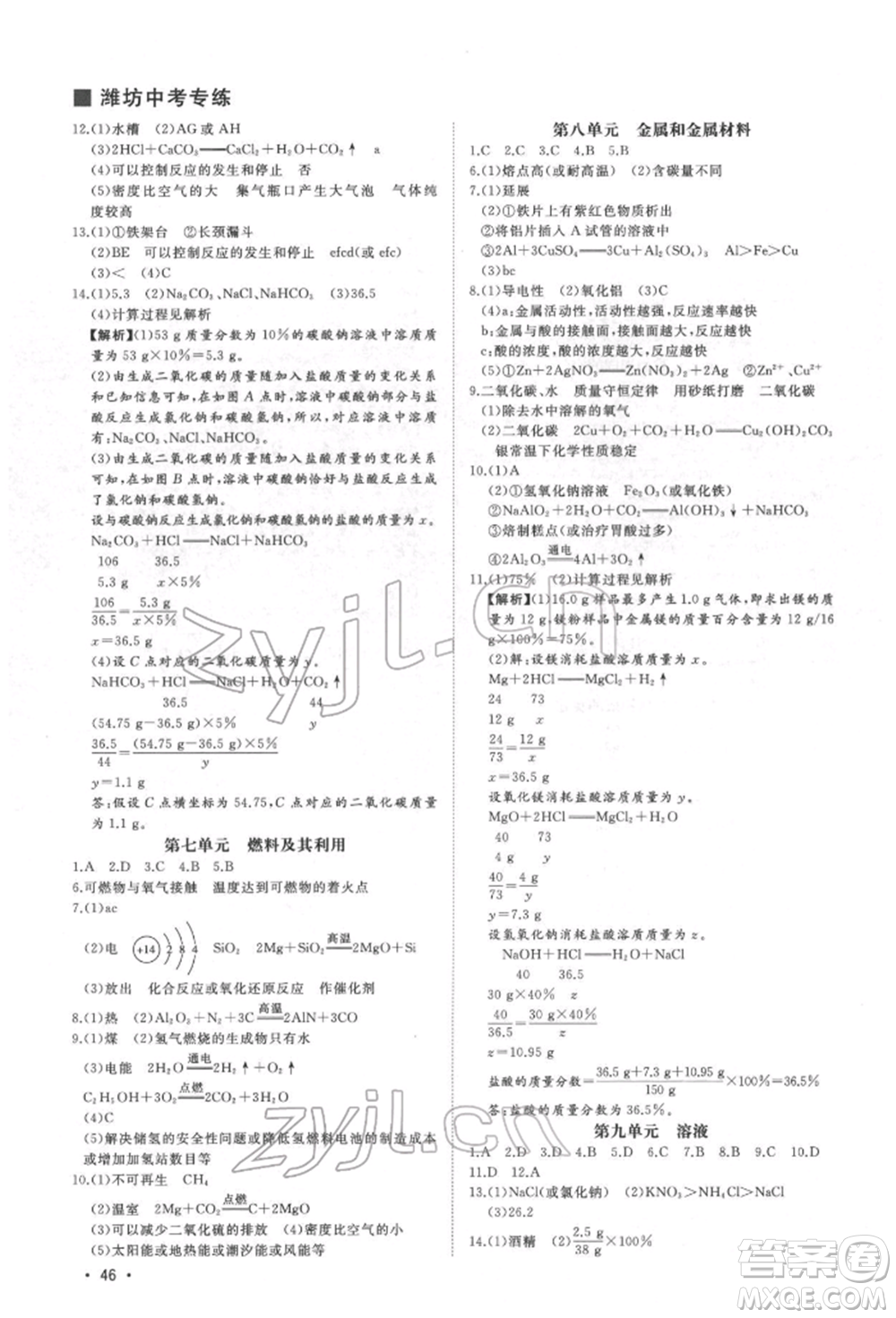 吉林人民出版社2022智慧大課堂學(xué)年總復(fù)習(xí)全程精練備戰(zhàn)中考化學(xué)通用版濰坊專(zhuān)版參考答案