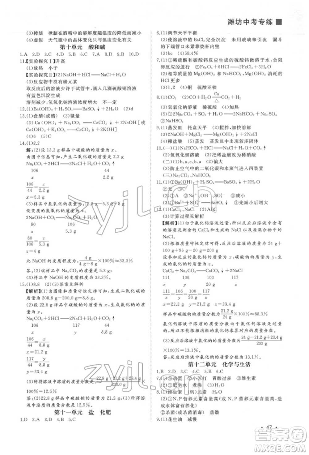 吉林人民出版社2022智慧大課堂學(xué)年總復(fù)習(xí)全程精練備戰(zhàn)中考化學(xué)通用版濰坊專(zhuān)版參考答案