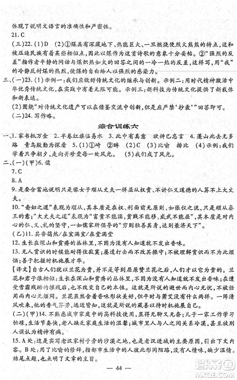 吉林教育出版社2022文曲星中考總復(fù)習(xí)九年級(jí)語(yǔ)文下冊(cè)RJ人教版答案