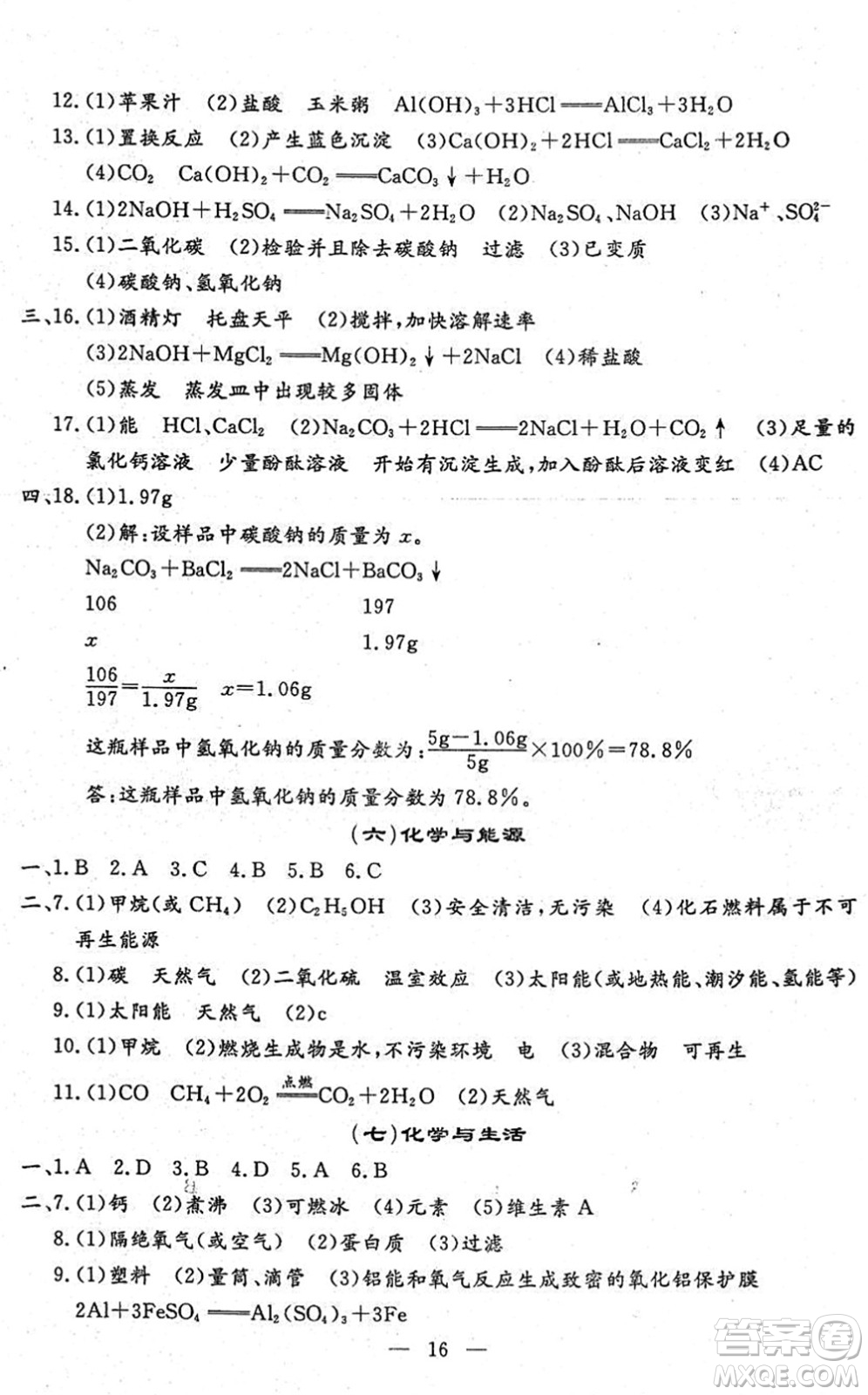 吉林教育出版社2022文曲星中考總復(fù)習(xí)九年級(jí)化學(xué)下冊(cè)RJ人教版答案