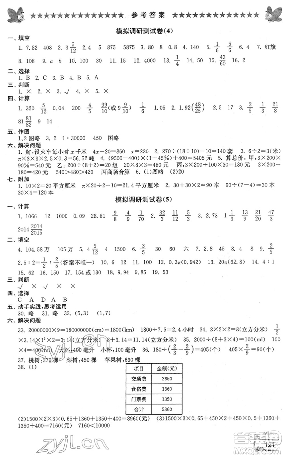 江南電子音像出版社2022綜合復(fù)習與測試六年級數(shù)學(xué)下冊人教版答案
