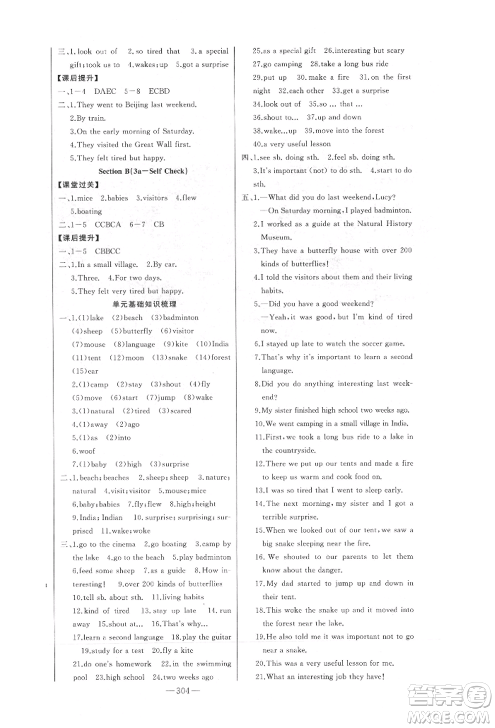 吉林人民出版社2022初中新課標(biāo)名師學(xué)案智慧大課堂七年級下冊英語人教版參考答案