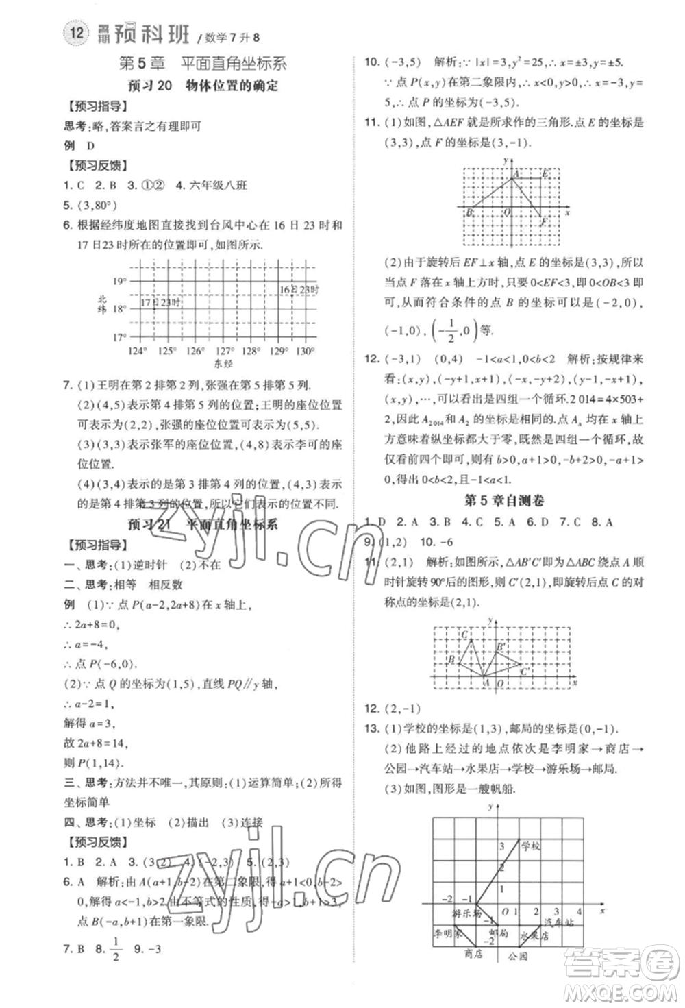 寧夏人民教育出版社2022經綸學典暑期預科班七升八數(shù)學江蘇版參考答案