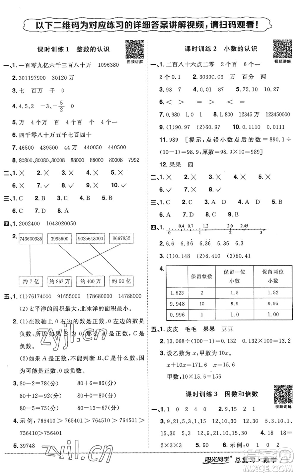 江西教育出版社2022陽(yáng)光同學(xué)小學(xué)畢業(yè)升學(xué)系統(tǒng)總復(fù)習(xí)六年級(jí)數(shù)學(xué)下冊(cè)人教版答案