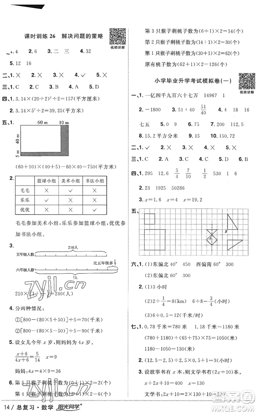 江西教育出版社2022陽(yáng)光同學(xué)小學(xué)畢業(yè)升學(xué)系統(tǒng)總復(fù)習(xí)六年級(jí)數(shù)學(xué)下冊(cè)人教版答案