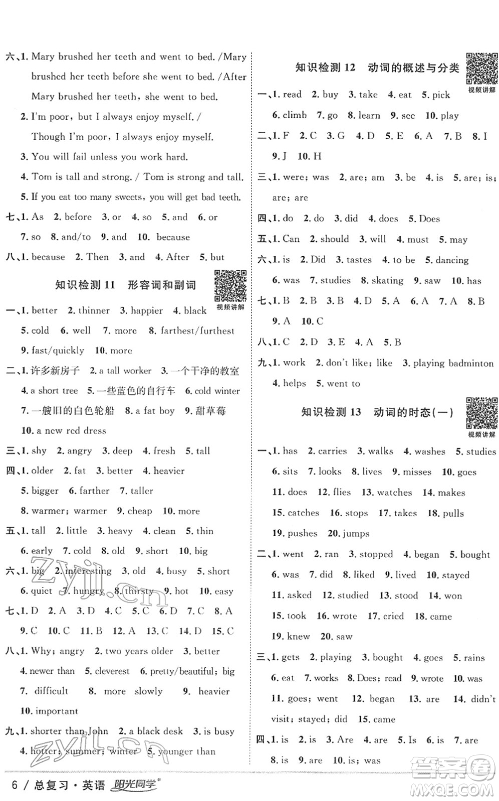 江西教育出版社2022陽光同學(xué)浙江省小學(xué)畢業(yè)升學(xué)系統(tǒng)總復(fù)習(xí)六年級(jí)英語下冊人教版答案