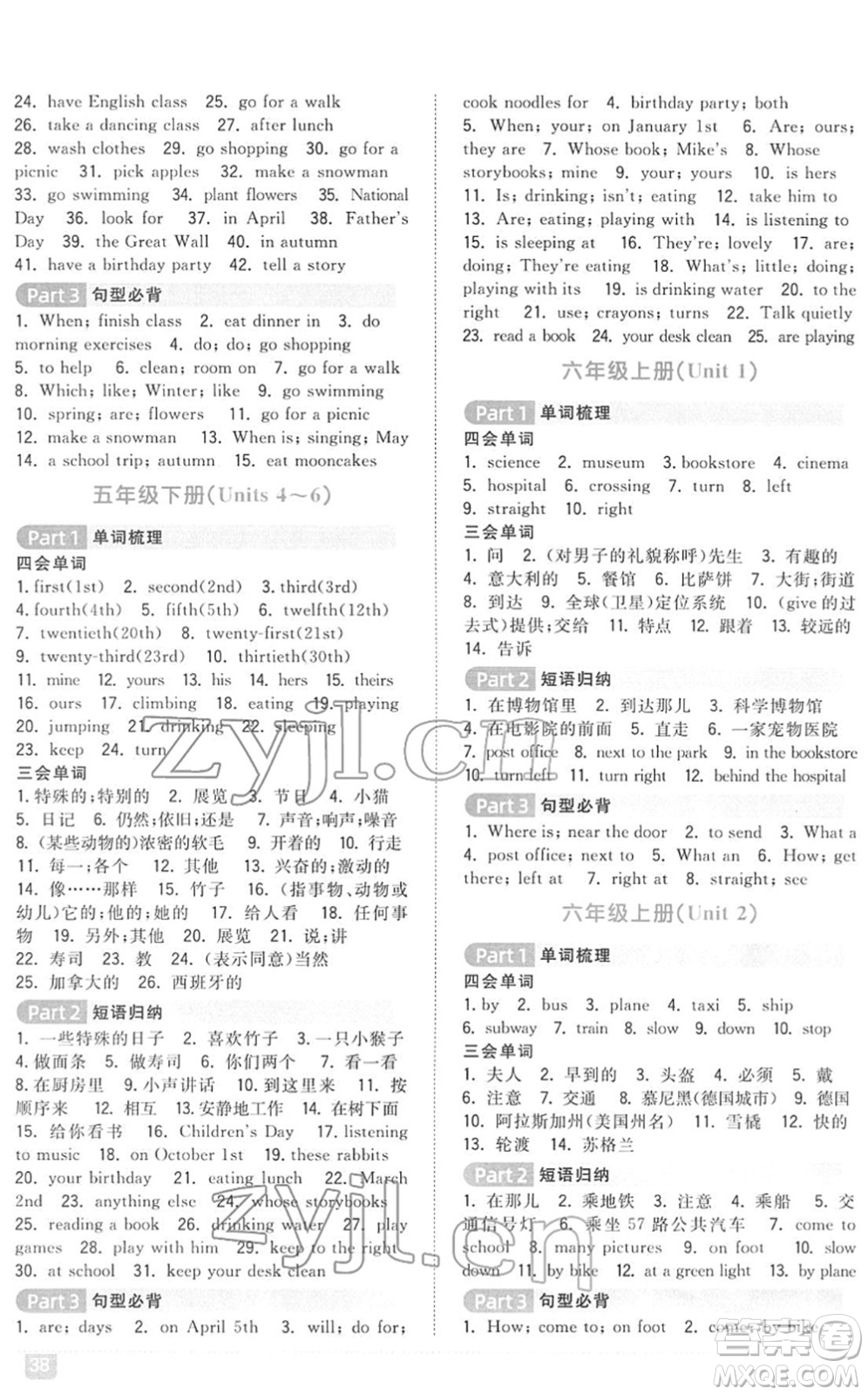 江西教育出版社2022陽光同學(xué)浙江省小學(xué)畢業(yè)升學(xué)系統(tǒng)總復(fù)習(xí)六年級(jí)英語下冊人教版答案