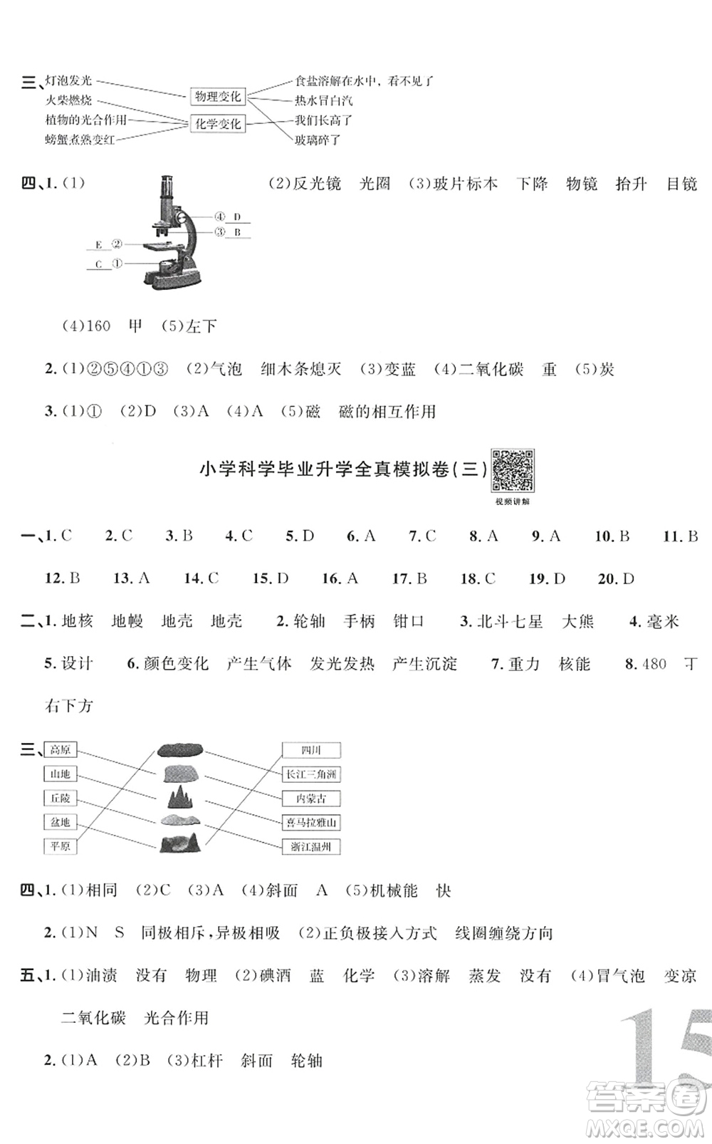 江西教育出版社2022陽光同學(xué)小學(xué)畢業(yè)升學(xué)系統(tǒng)總復(fù)習(xí)六年級(jí)科學(xué)下冊(cè)通用版答案