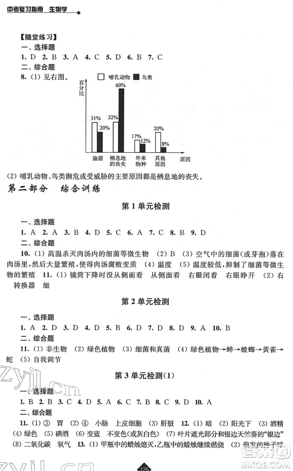 江蘇人民出版社2022中考復(fù)習(xí)指南九年級生物通用版答案