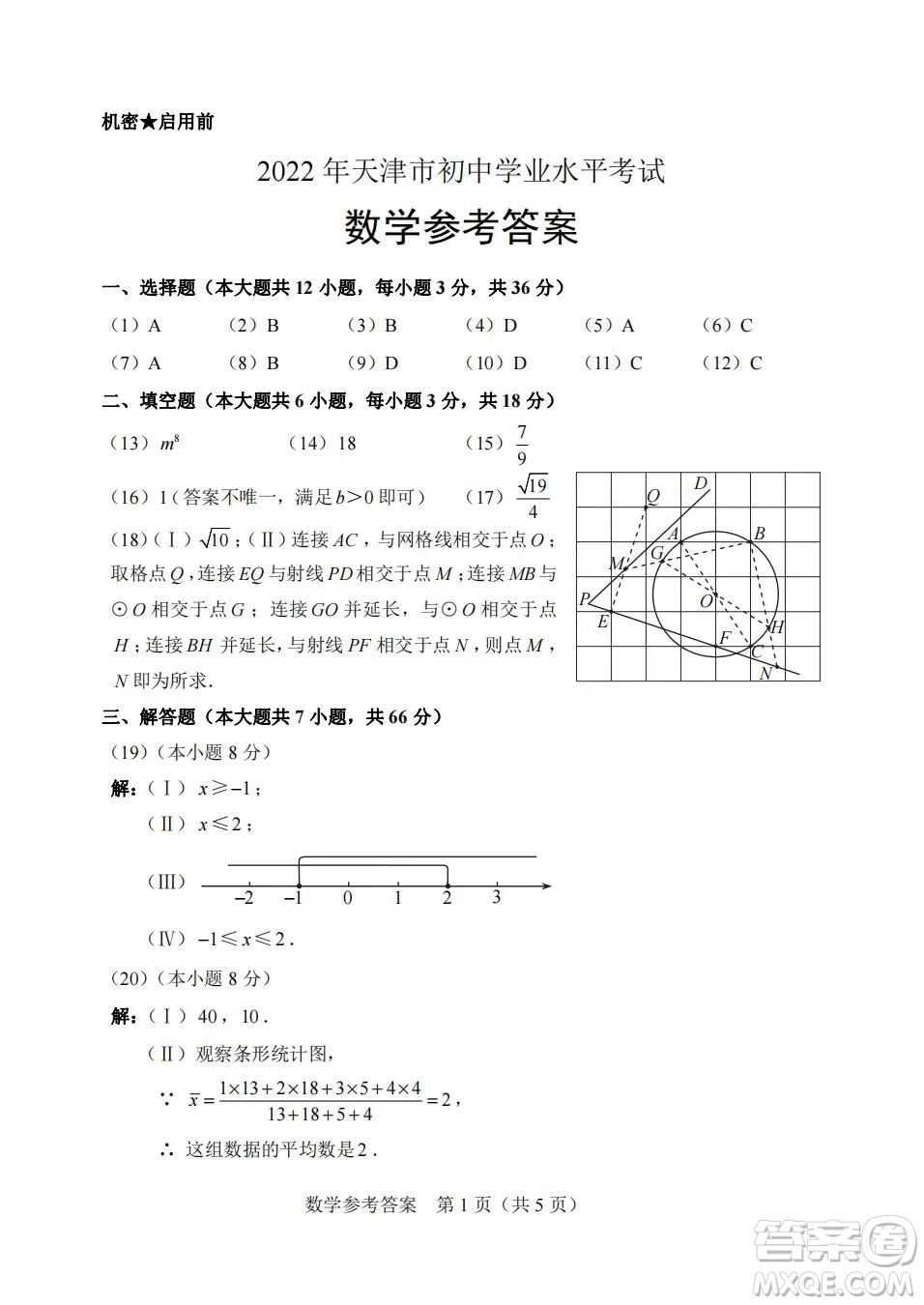 2022年天津市初中學業(yè)水平考試數學試題及答案