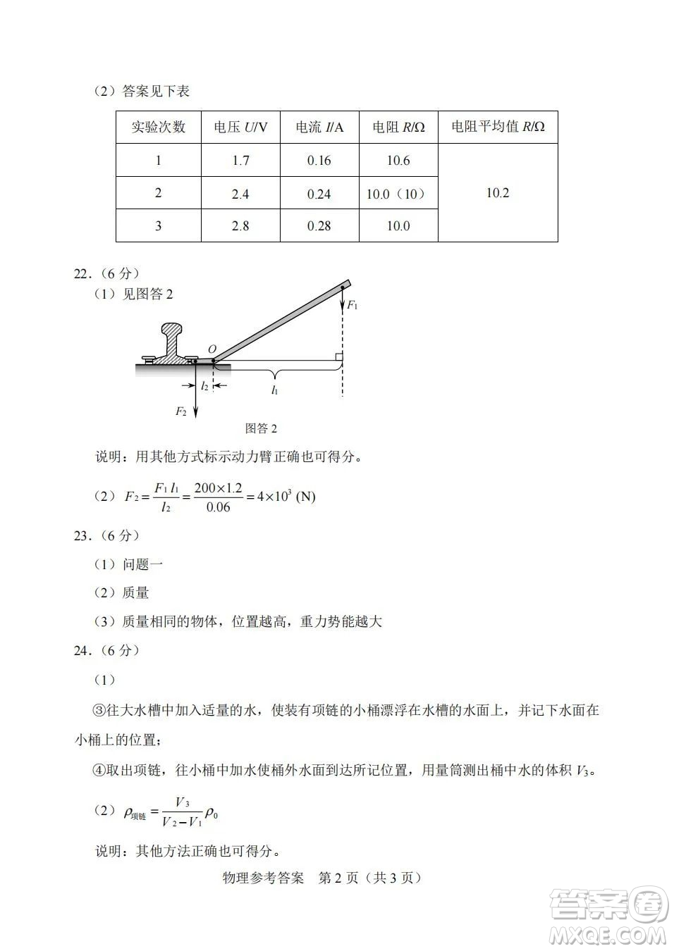 2022年天津市初中學(xué)業(yè)水平考試物理試題及答案