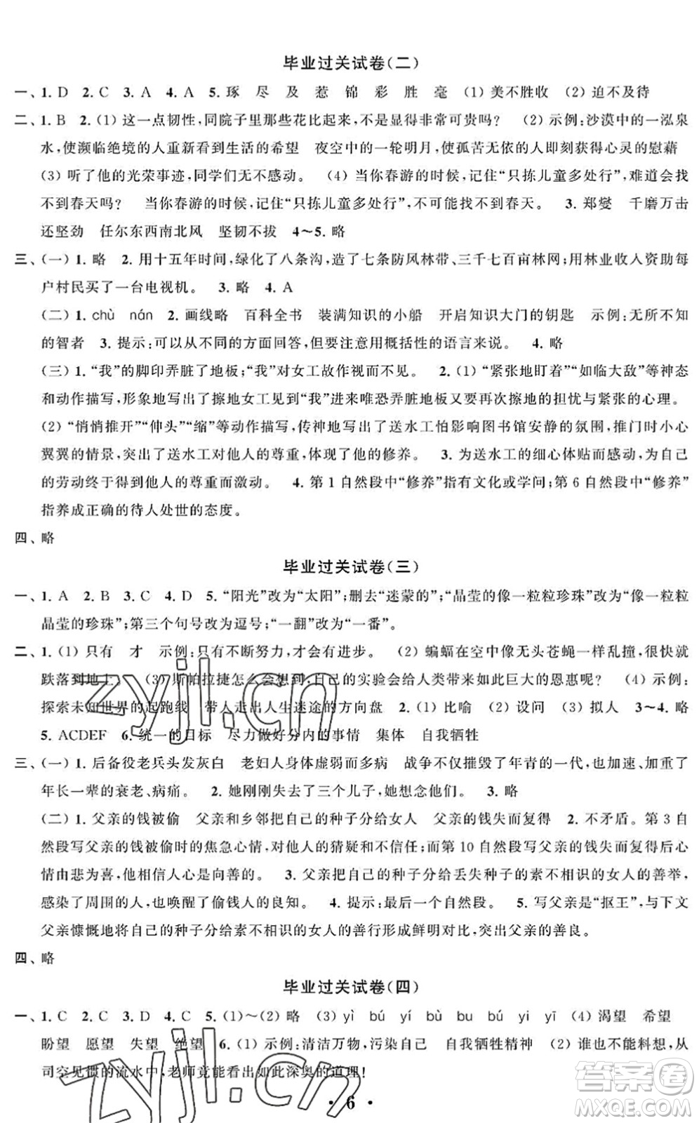 江蘇鳳凰科學技術(shù)出版社2022新思維沖刺小升初達標總復習六年級語文提升版答案