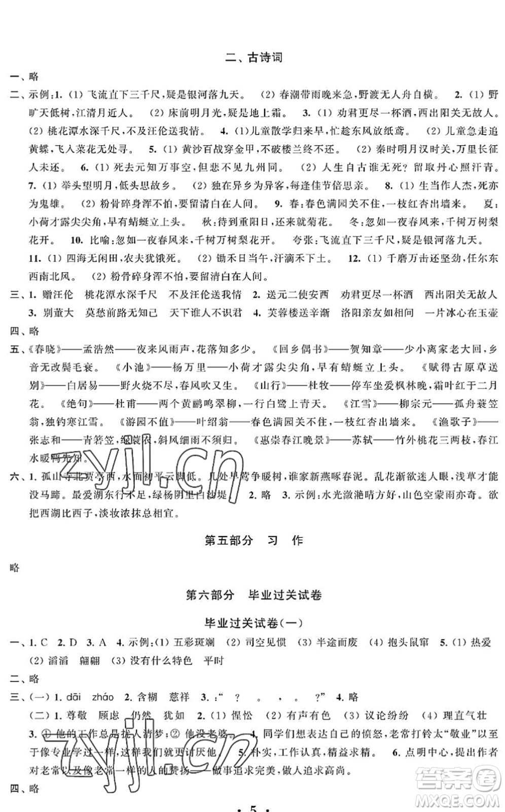 江蘇鳳凰科學技術(shù)出版社2022新思維沖刺小升初達標總復習六年級語文提升版答案
