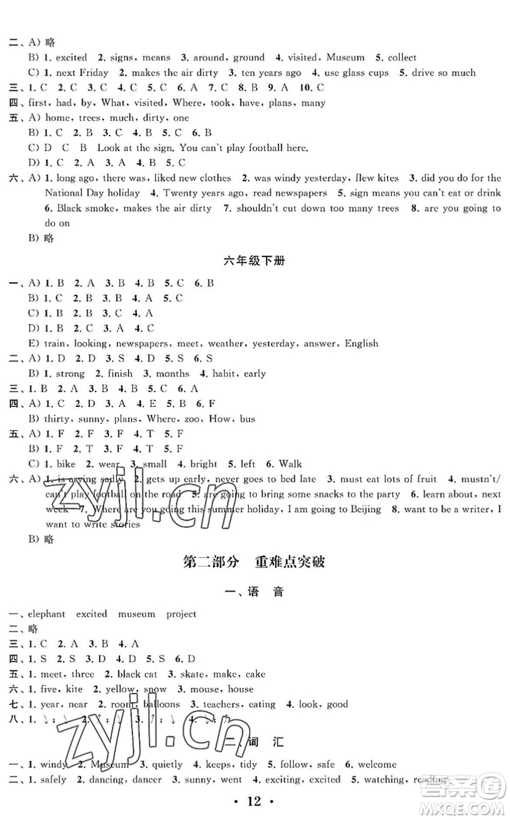 江蘇鳳凰科學(xué)技術(shù)出版社2022新思維沖刺小升初達(dá)標(biāo)總復(fù)習(xí)六年級(jí)英語(yǔ)提升版答案