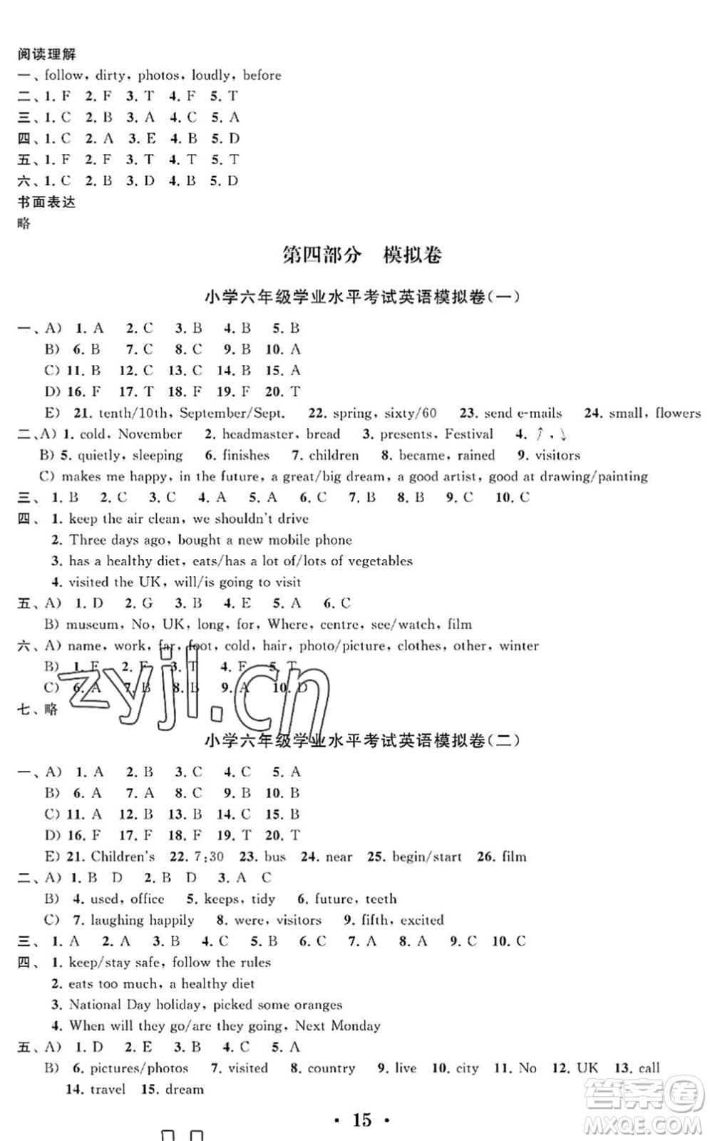 江蘇鳳凰科學(xué)技術(shù)出版社2022新思維沖刺小升初達(dá)標(biāo)總復(fù)習(xí)六年級(jí)英語(yǔ)提升版答案