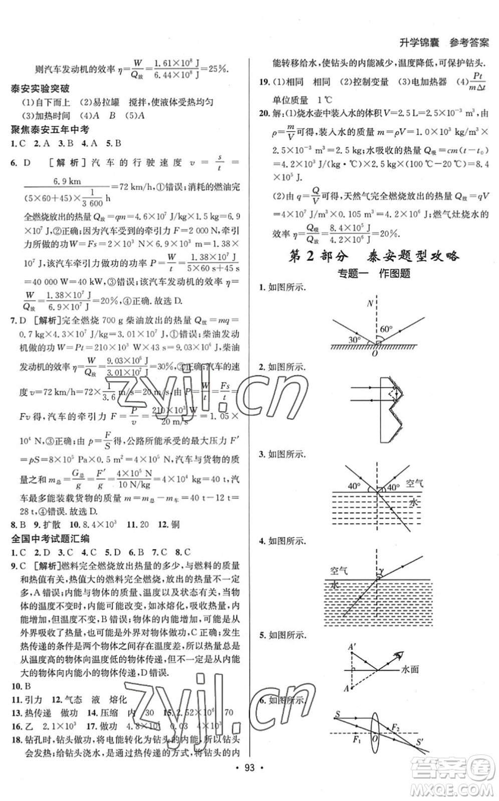 新疆青少年出版社2022升學錦囊九年級物理泰安專版答案