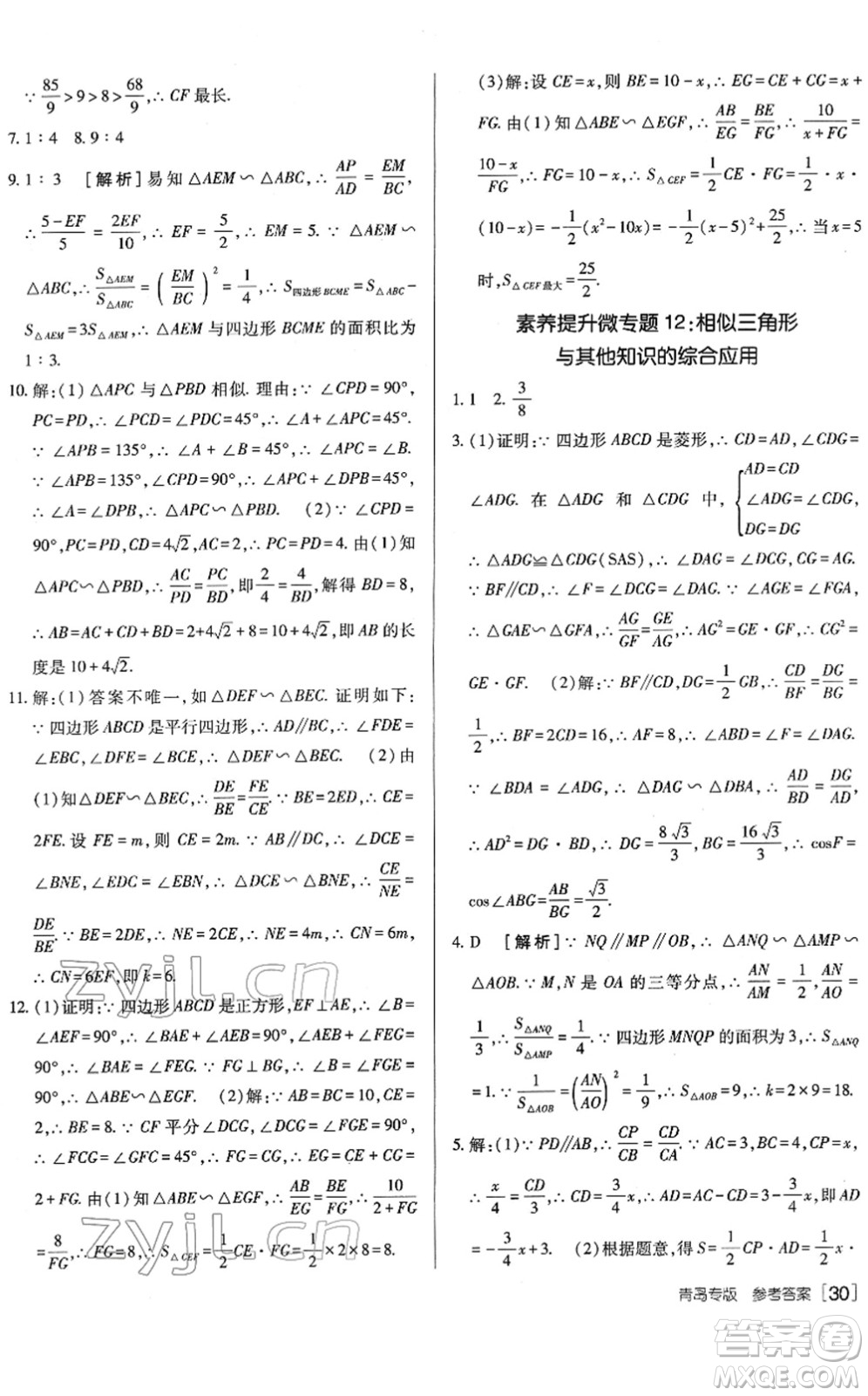 新疆青少年出版社2022升學(xué)錦囊九年級(jí)數(shù)學(xué)青島專版答案