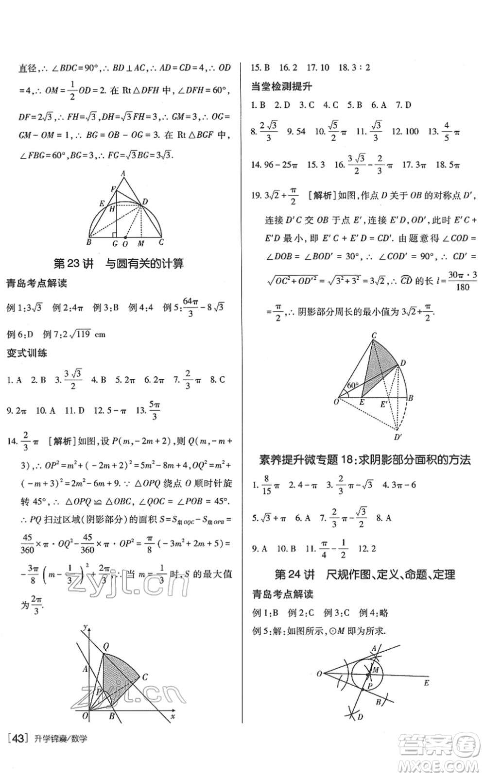 新疆青少年出版社2022升學(xué)錦囊九年級(jí)數(shù)學(xué)青島專版答案