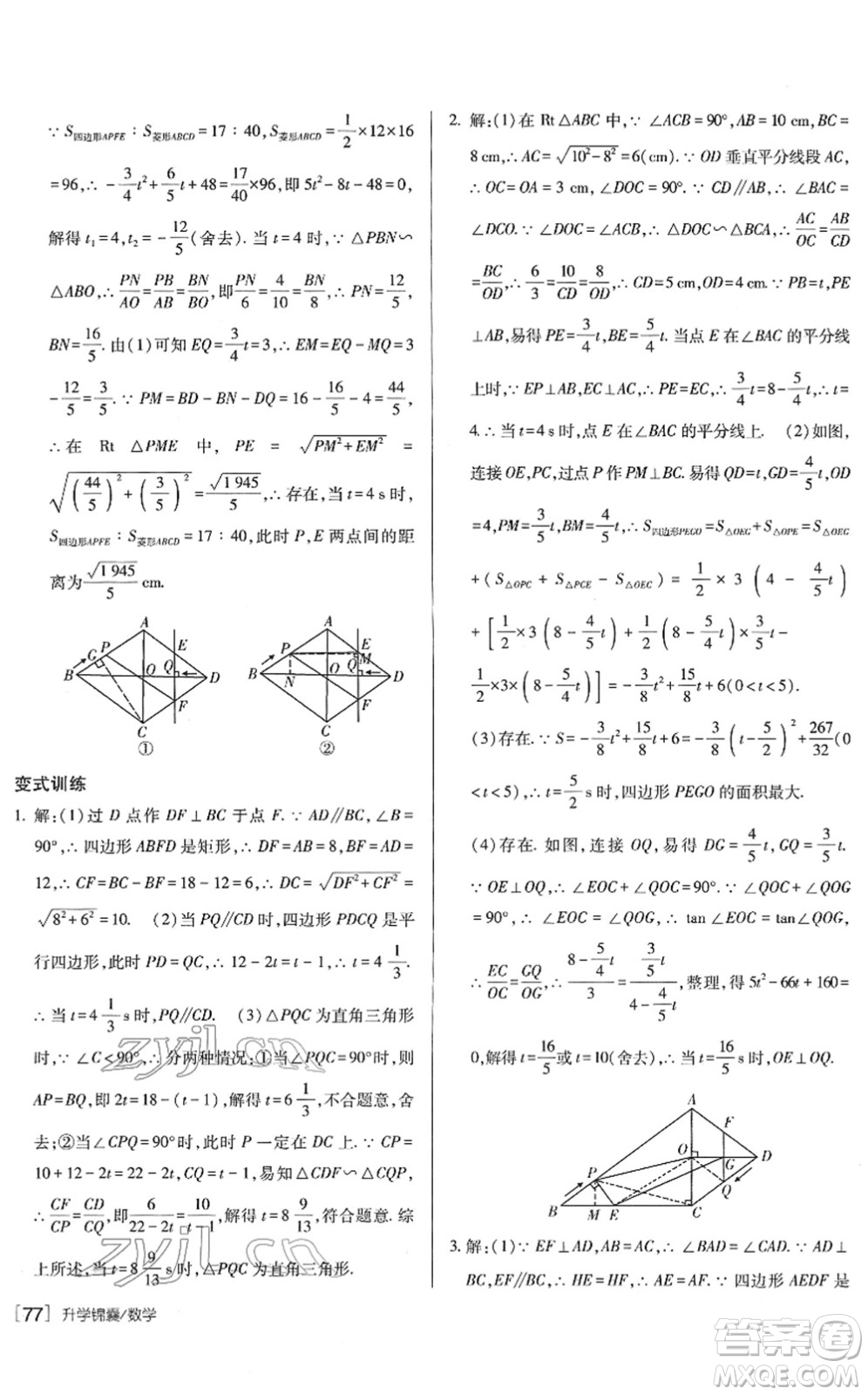 新疆青少年出版社2022升學(xué)錦囊九年級(jí)數(shù)學(xué)青島專版答案