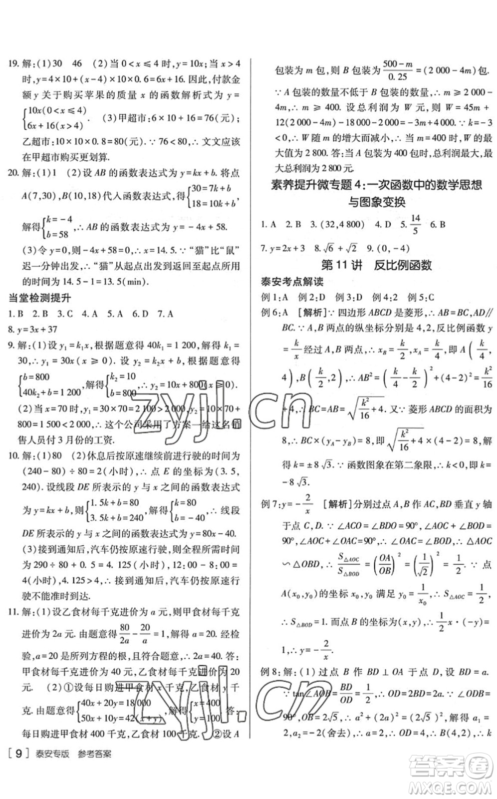 新疆青少年出版社2022升學(xué)錦囊九年級數(shù)學(xué)泰安專版答案