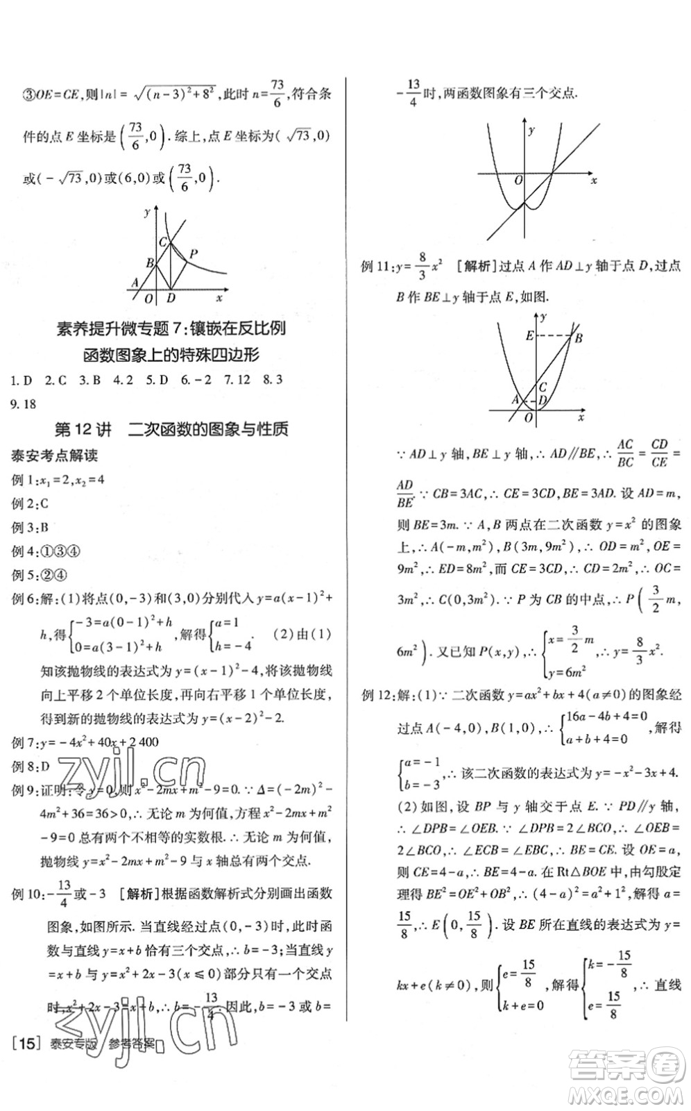 新疆青少年出版社2022升學(xué)錦囊九年級數(shù)學(xué)泰安專版答案