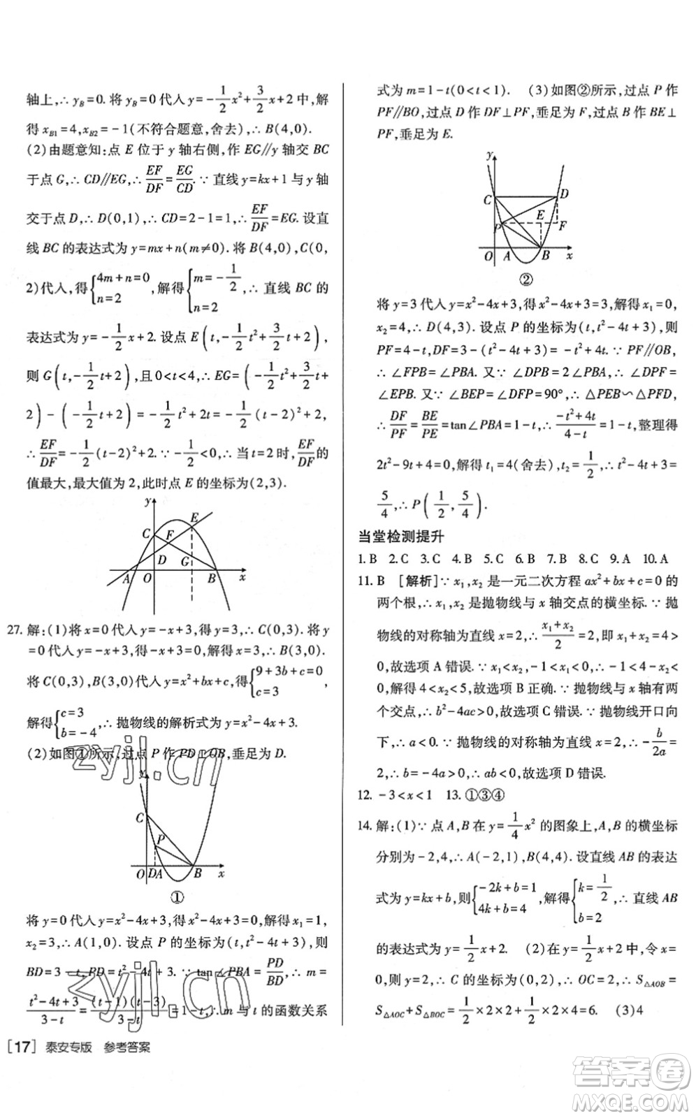 新疆青少年出版社2022升學(xué)錦囊九年級數(shù)學(xué)泰安專版答案