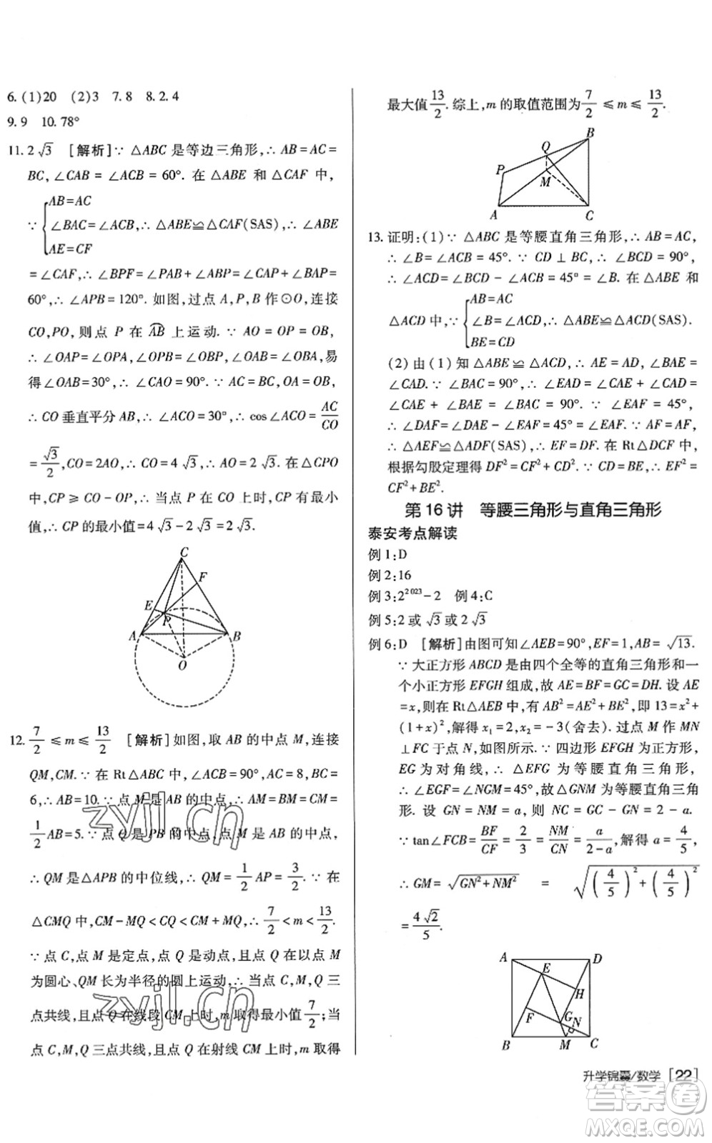 新疆青少年出版社2022升學(xué)錦囊九年級數(shù)學(xué)泰安專版答案