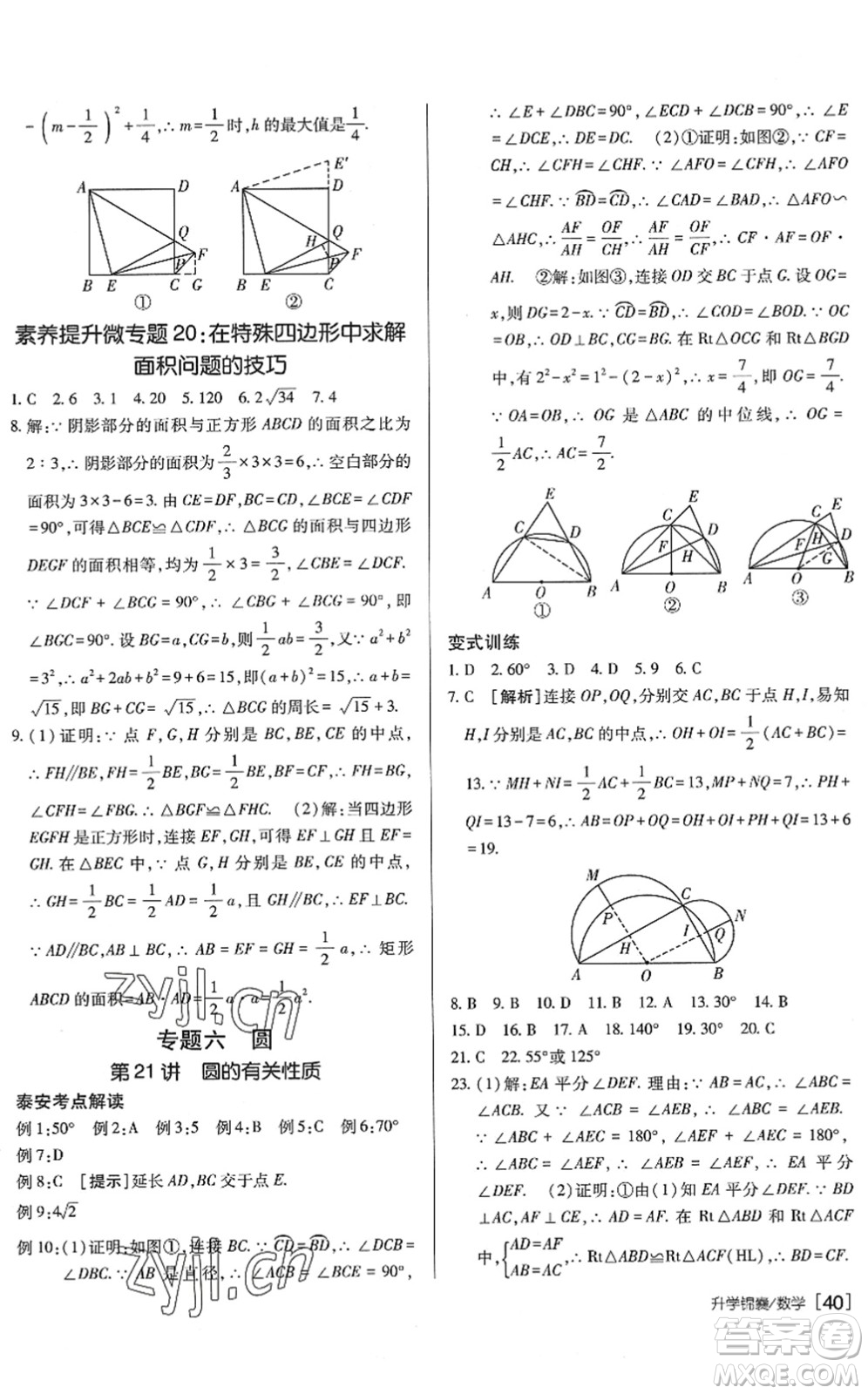 新疆青少年出版社2022升學(xué)錦囊九年級數(shù)學(xué)泰安專版答案