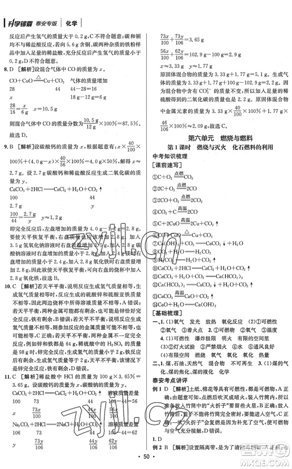 新疆青少年出版社2022升學(xué)錦囊九年級(jí)化學(xué)泰安專版答案